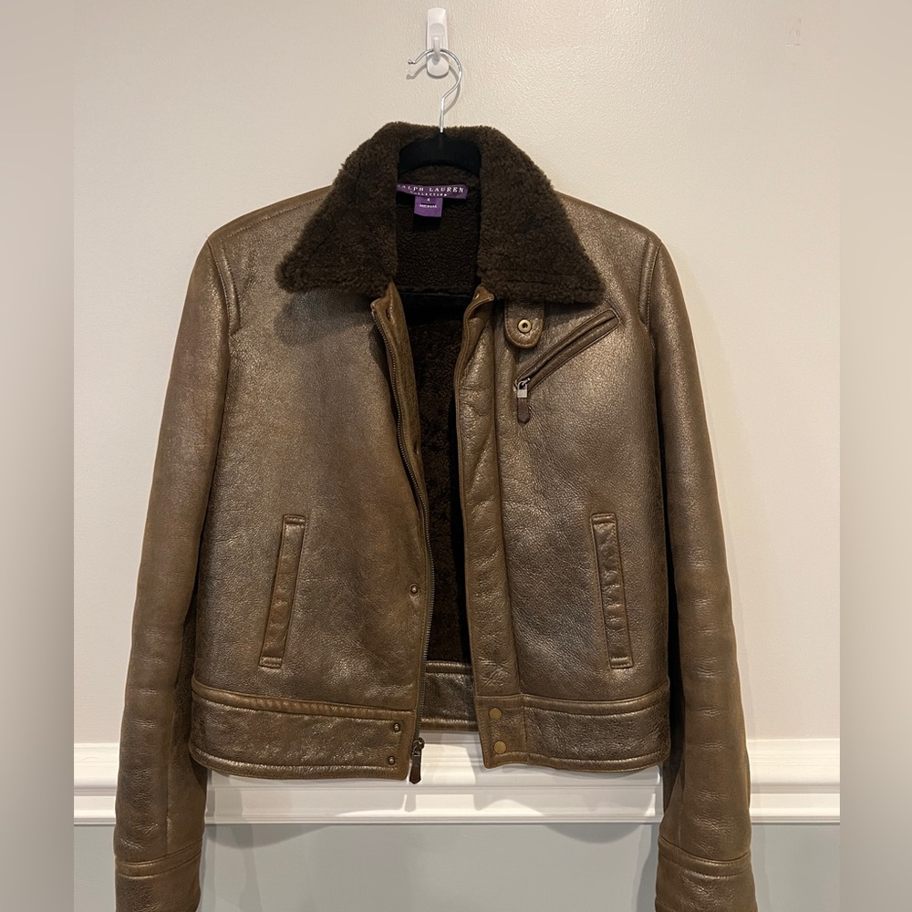 Ralph Lauren collection brown metallic shearling Jacket  Size:4 Firm Price